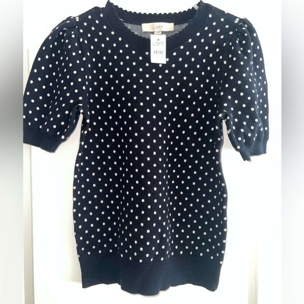 NWT Loft Navy Blue with White Polka Dots Sweater Top